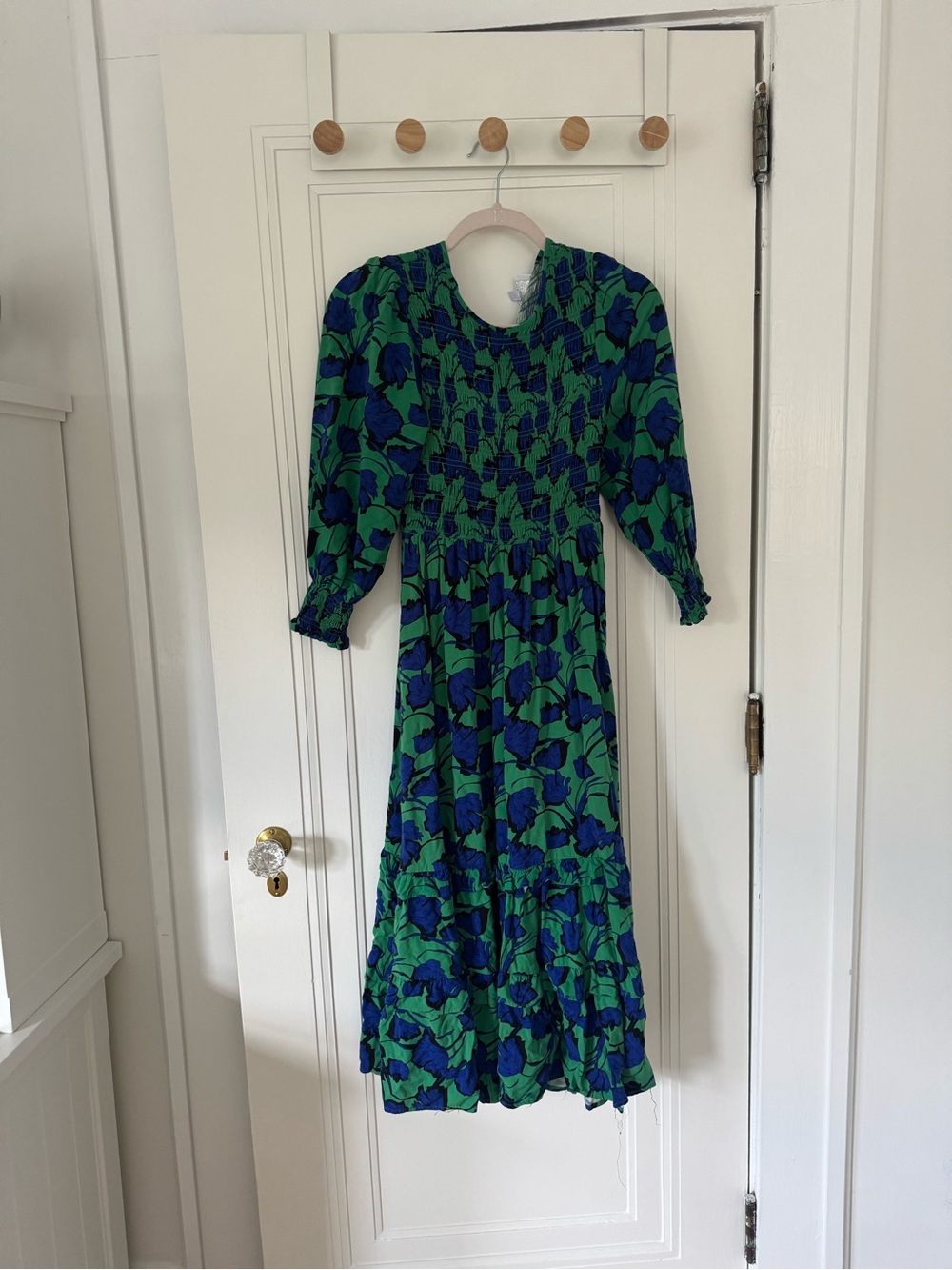 Green & Blue Floral Midi Dress - Women's Casual Tiered Dress